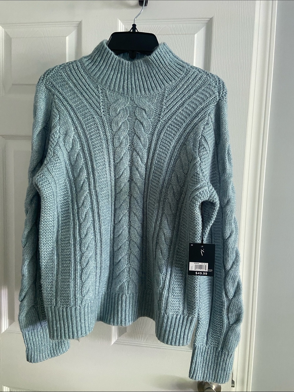 Simply Vera Vera Wang Light Blue Cable-Knit Mock Neck Sweater